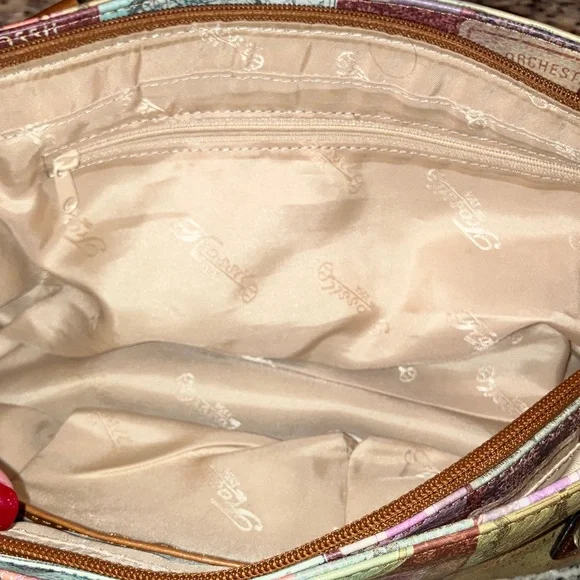 Fossil Vintage Travel Print Satchel Shoulder Bag Brown Leather Handles Cream - Picture 10 of 16